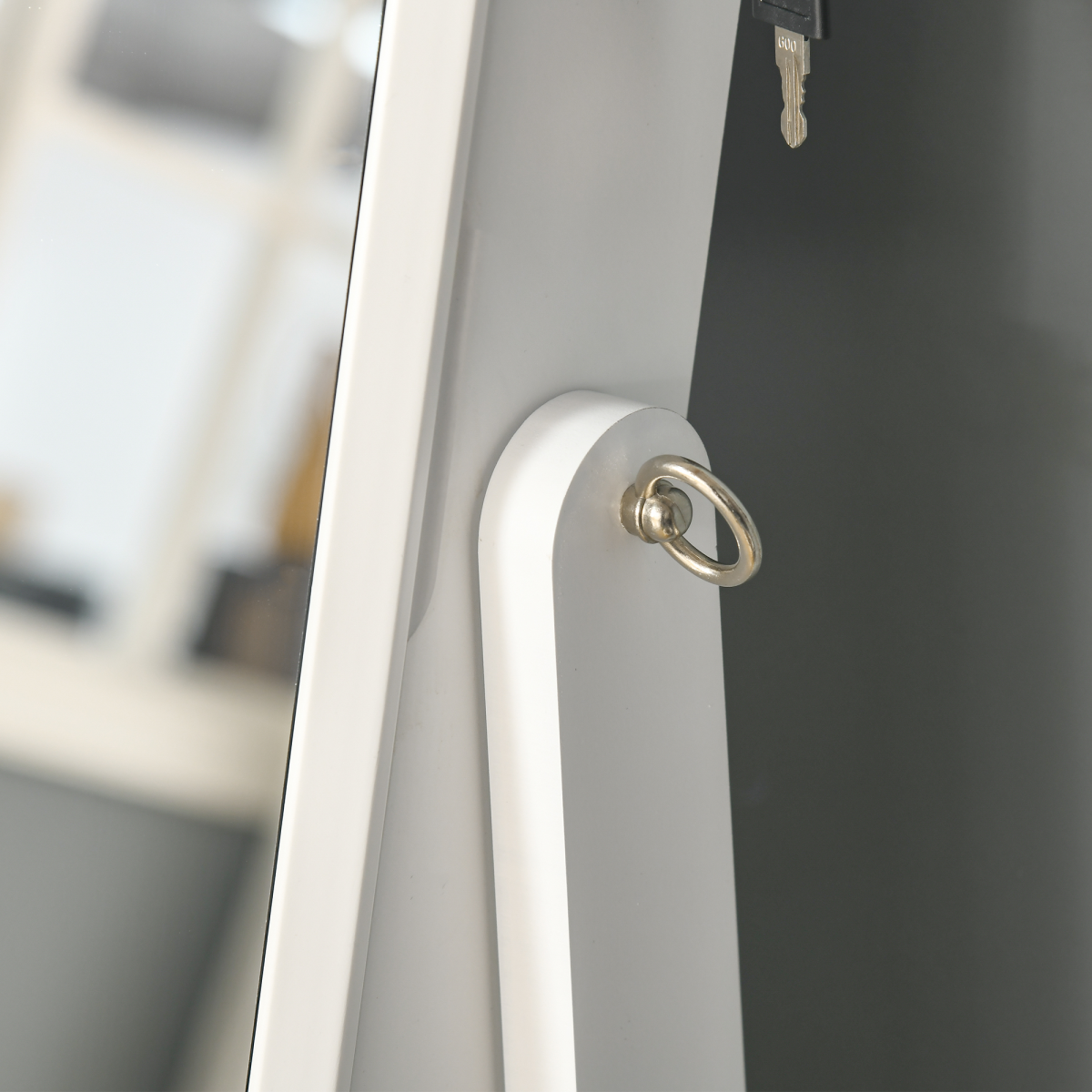 Freestanding Mirrored Jewellery Cabinet with Lockable Storage, White