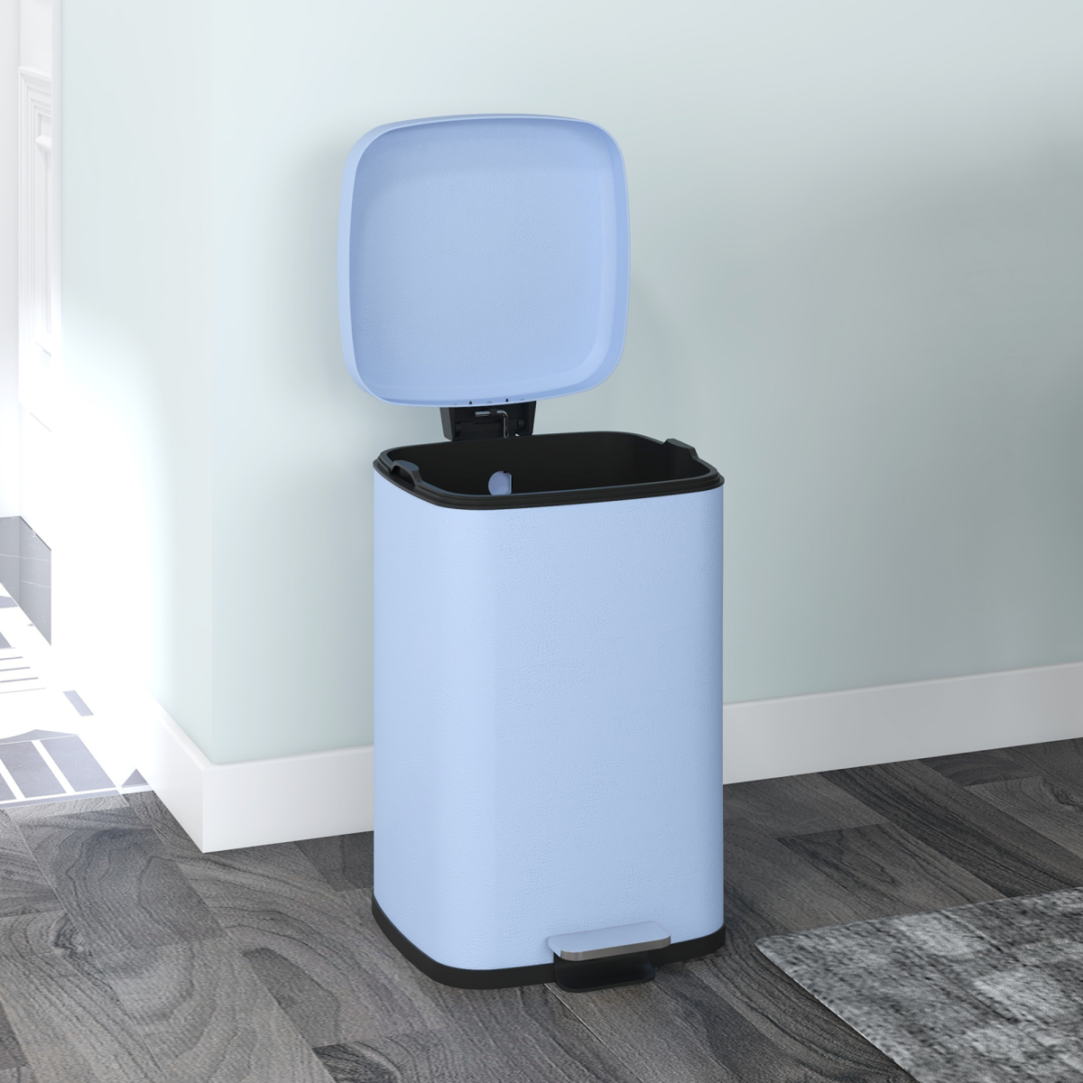 PawHut 20L Metal Kitchen Pedal Bin with Soft-Close Lid, Light Blue