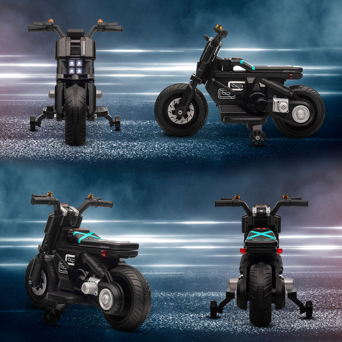 6V Kids Electric Motorbike with Training Wheels, Black, Ages 3-5
