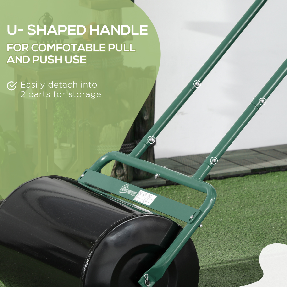 Outsunny 38L Push-Pull Garden Roller, Water/Sand Fill, Dark Green