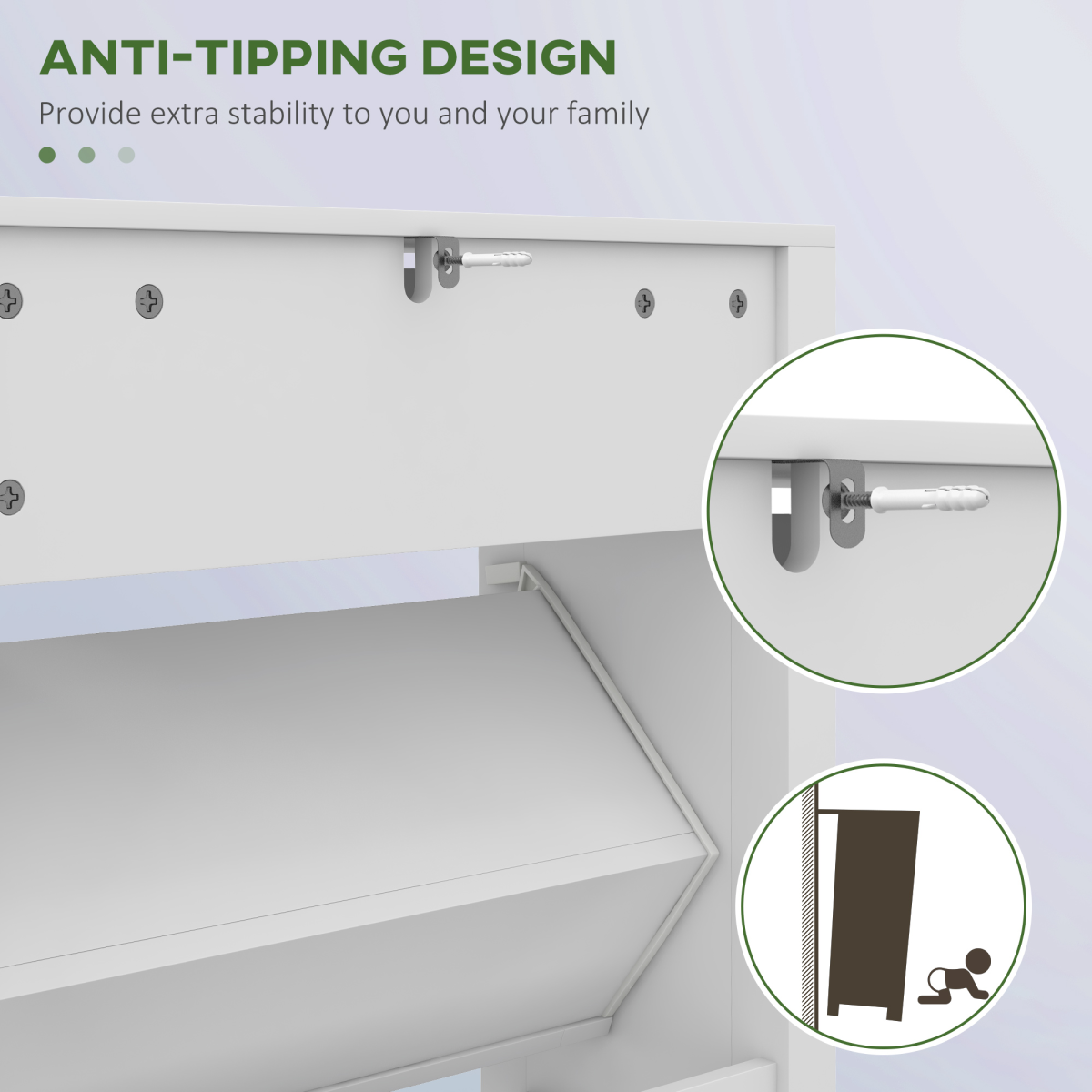 HOMCOM Narrow Shoe Cabinet, 2 Flip Drawers, Top Drawer, White
