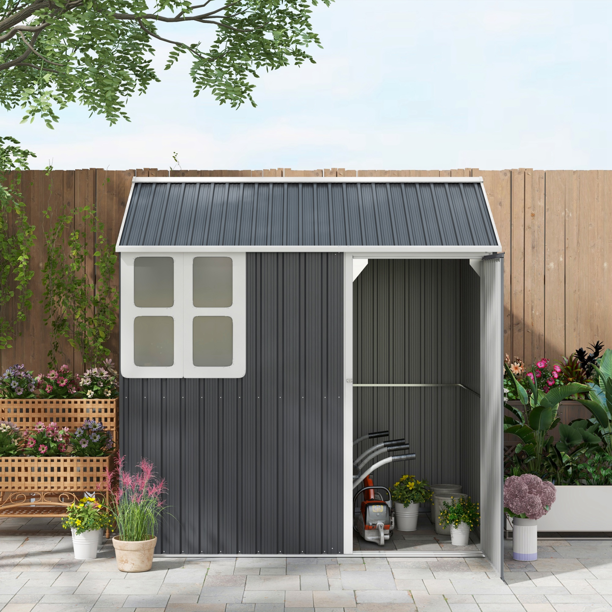 Galvanised Steel Outdoor Storage Shed 7x6ft with Window & Vents