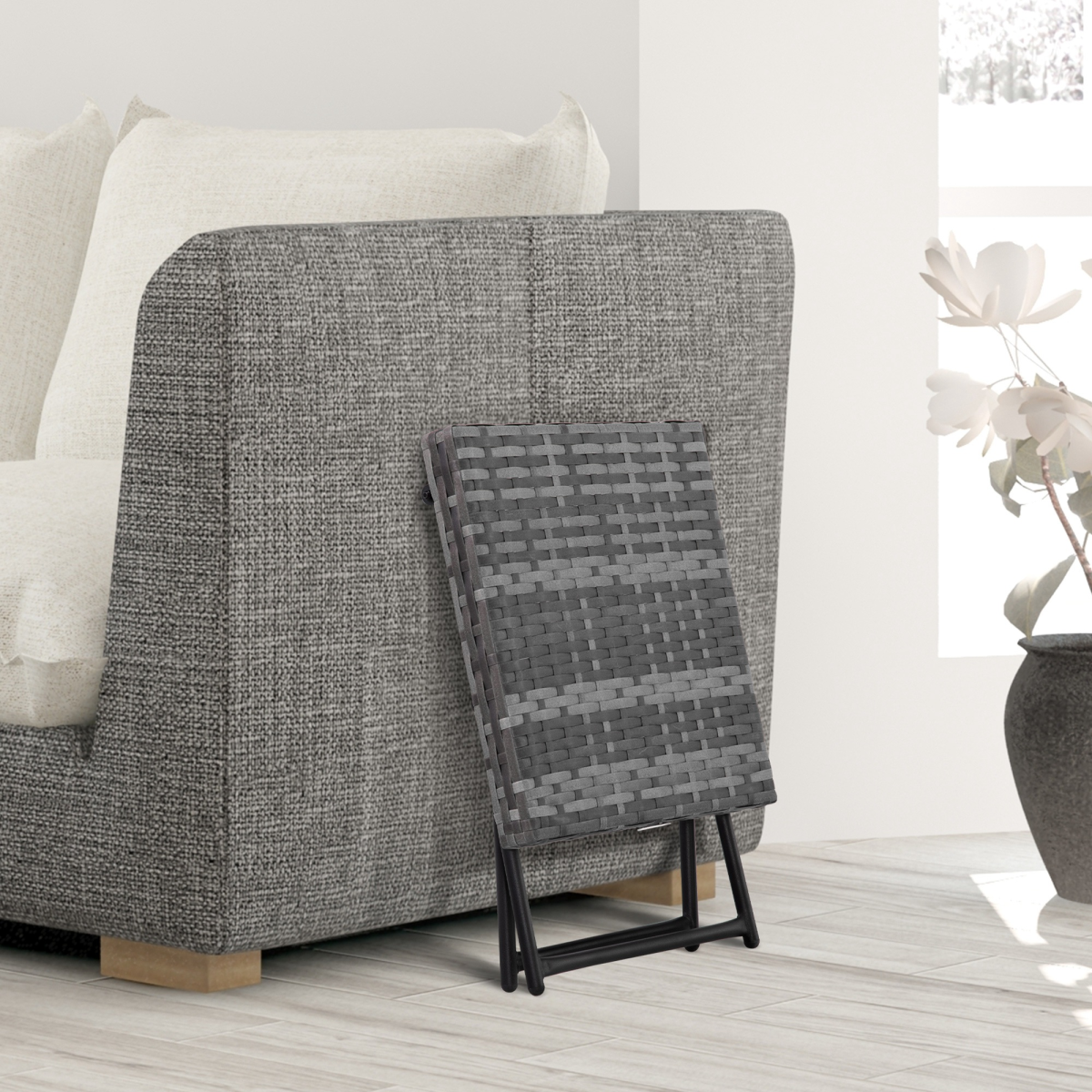 Folding Square PE Rattan Folding Coffee Table with Steel Frame, Foldable, 40cm, Outsunny