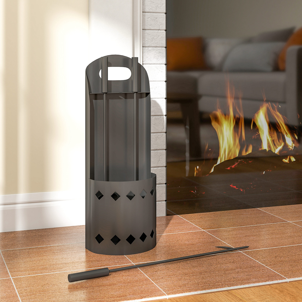 Outsunny 4-Piece Metal Fireplace Companion Set, Black