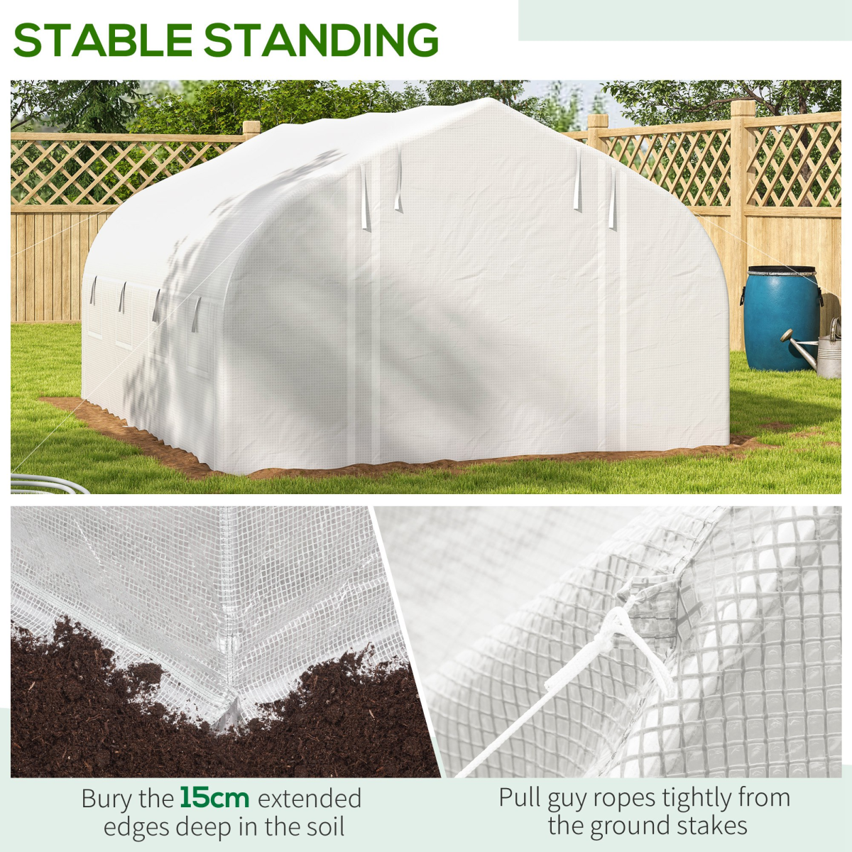 4 x 3(m) Polytunnel Greenhouse with Roll Up Sidewalls, Mesh Door, Plant Labels
