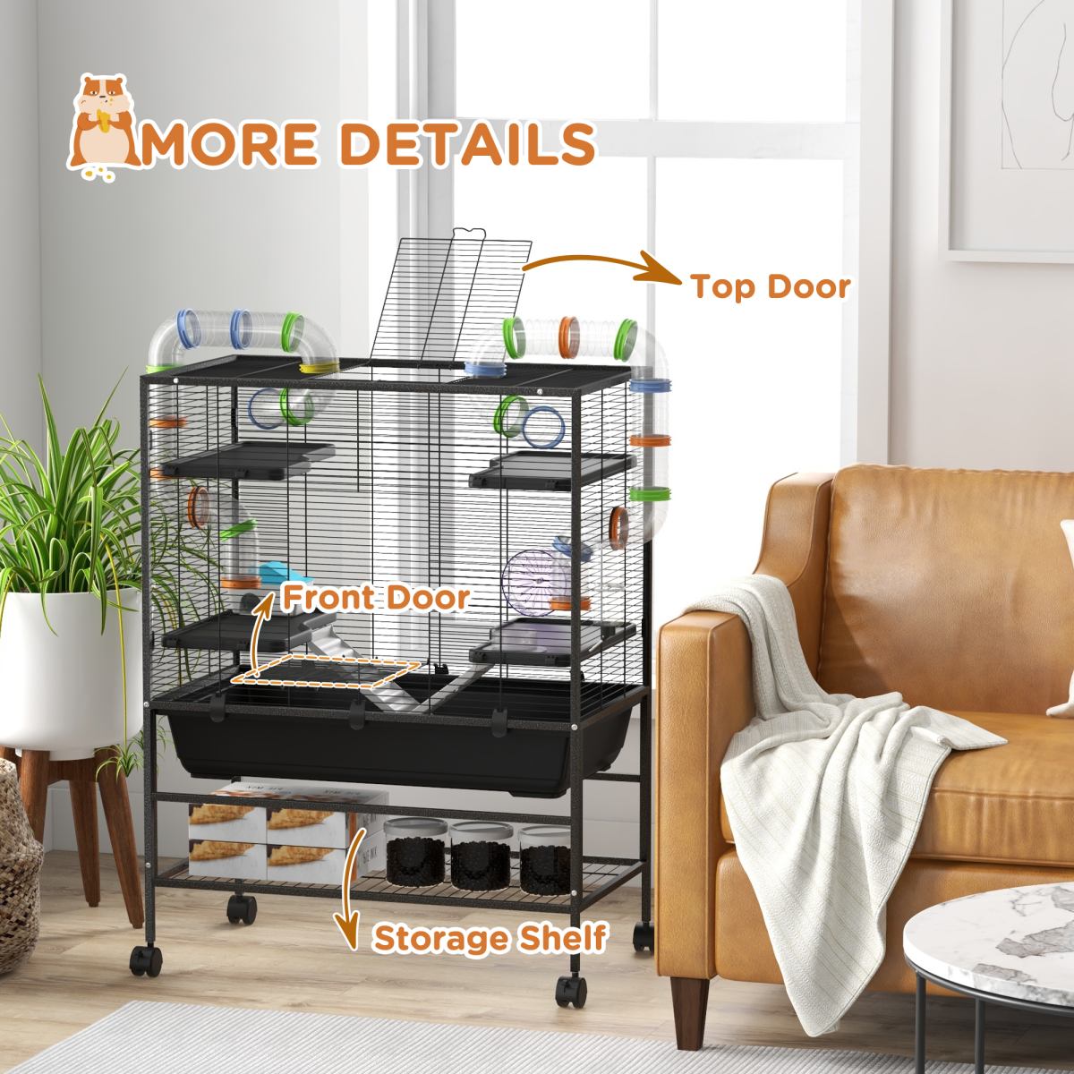 PawHut Large Hamster Cage with Wheels, Tubes, Shelves & Ramps