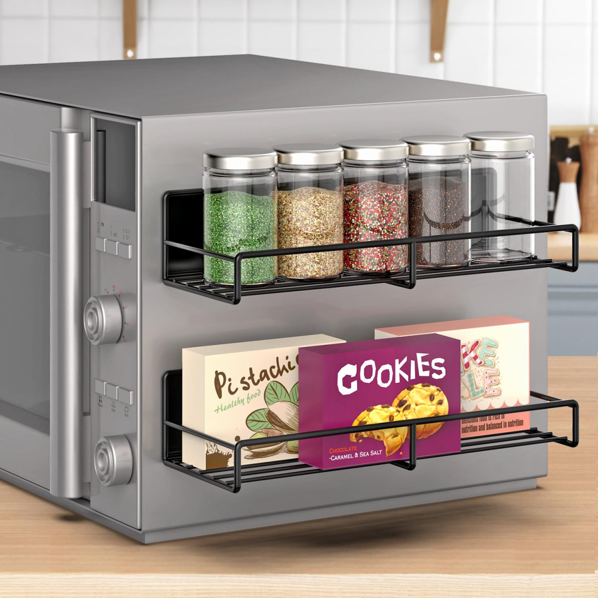 Vinsani 4 Piece Magnetic Spice Rack Metal Shelf, Super Strong Magnetic, No Drilling Required