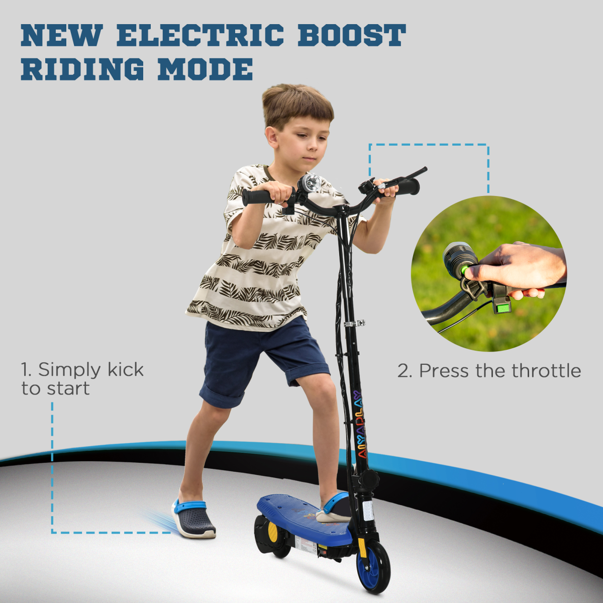 Folding Electric Scooter with LED Headlight for Ages 7-14, Blue