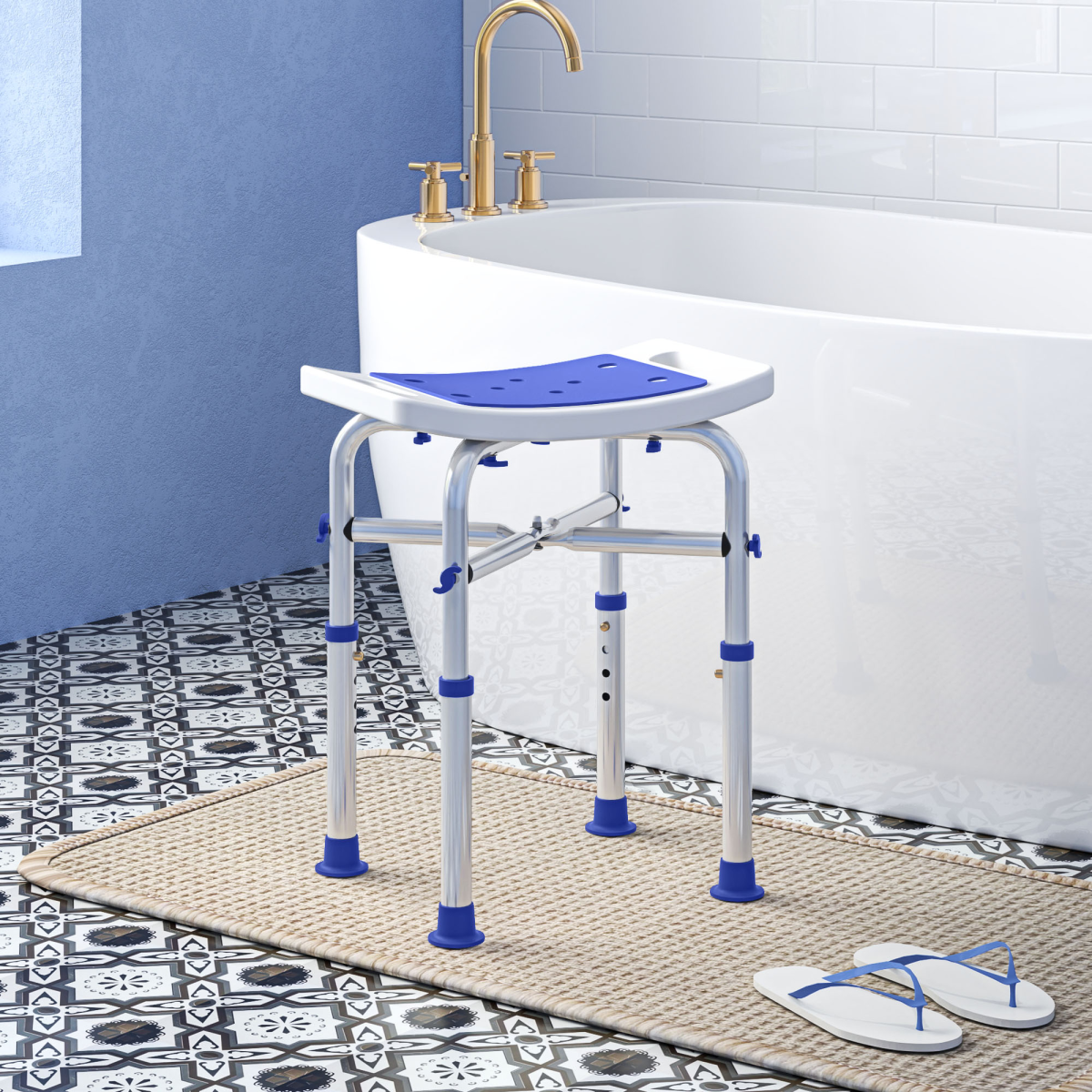 HOMCOM Adjustable Shower Stool with Padded Seat, 150kg, Purple