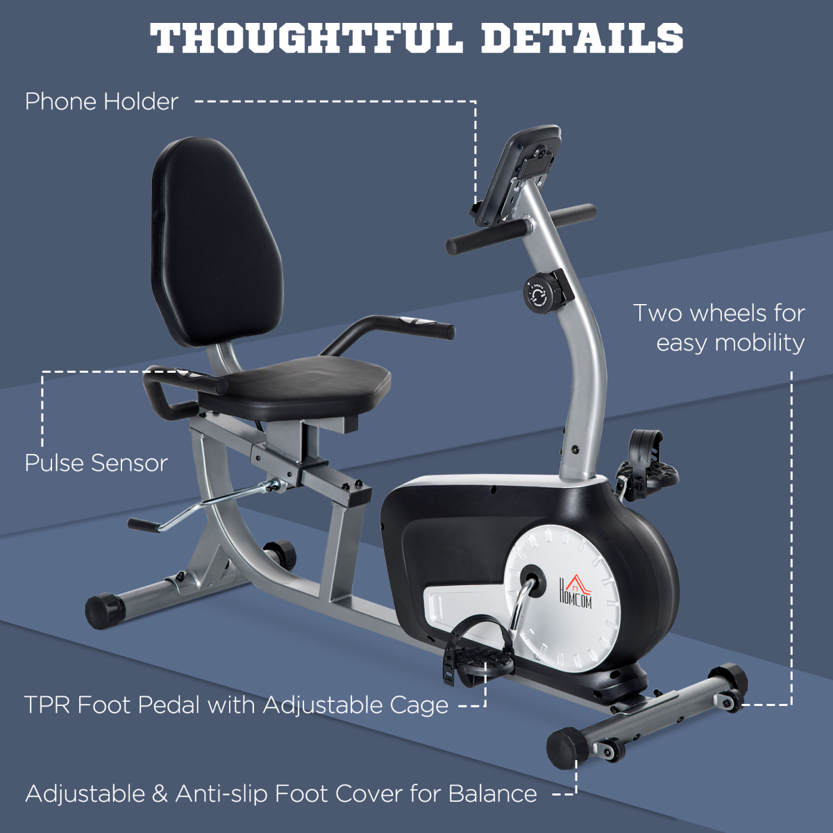 HOMCOM Semi-Recumbent Exercise Bike with LCD Display, 8-Level Magnetic Resistance