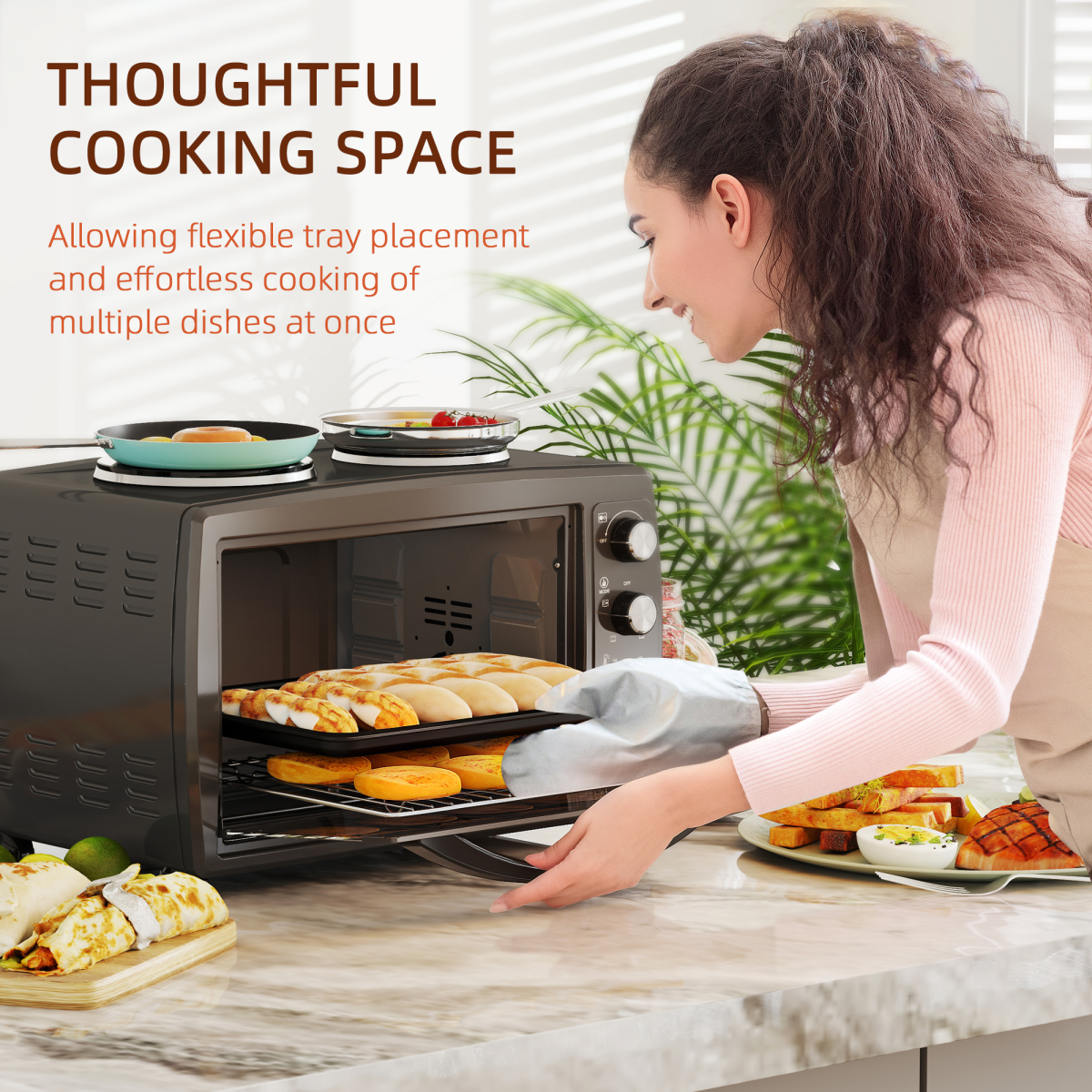 HOMCOM 36L Countertop Toaster Oven with Dual Hot Plates, 2600W