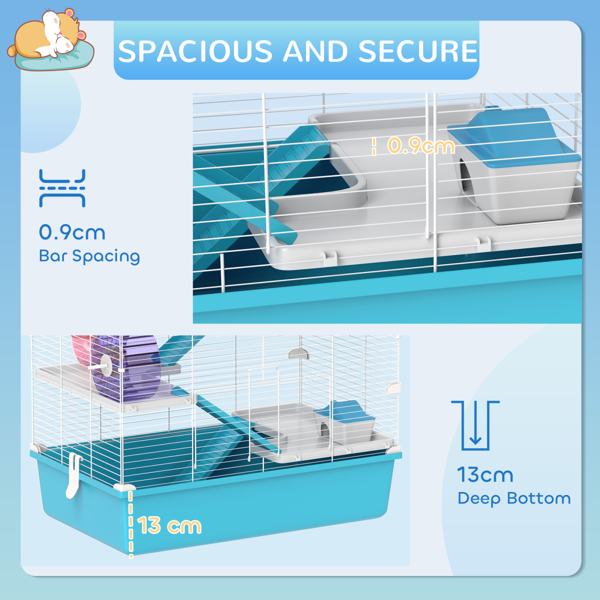 PawHut 6-Tier Twin Tower Hamster Cage with Accessories, Light Blue