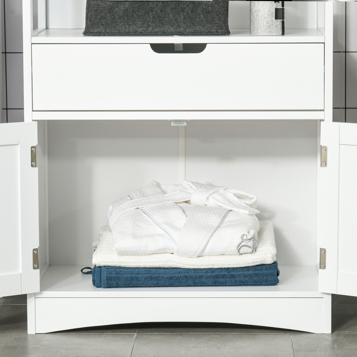 kleankin Bathroom Floor Storage Cabinet, Standing Unit with 2 Top Shelves, Drawer and Bottom Cupboard