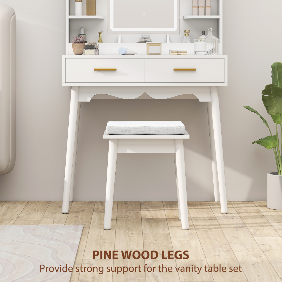 HOMCOM White Dressing Table with LED Mirror, Stool & Storage