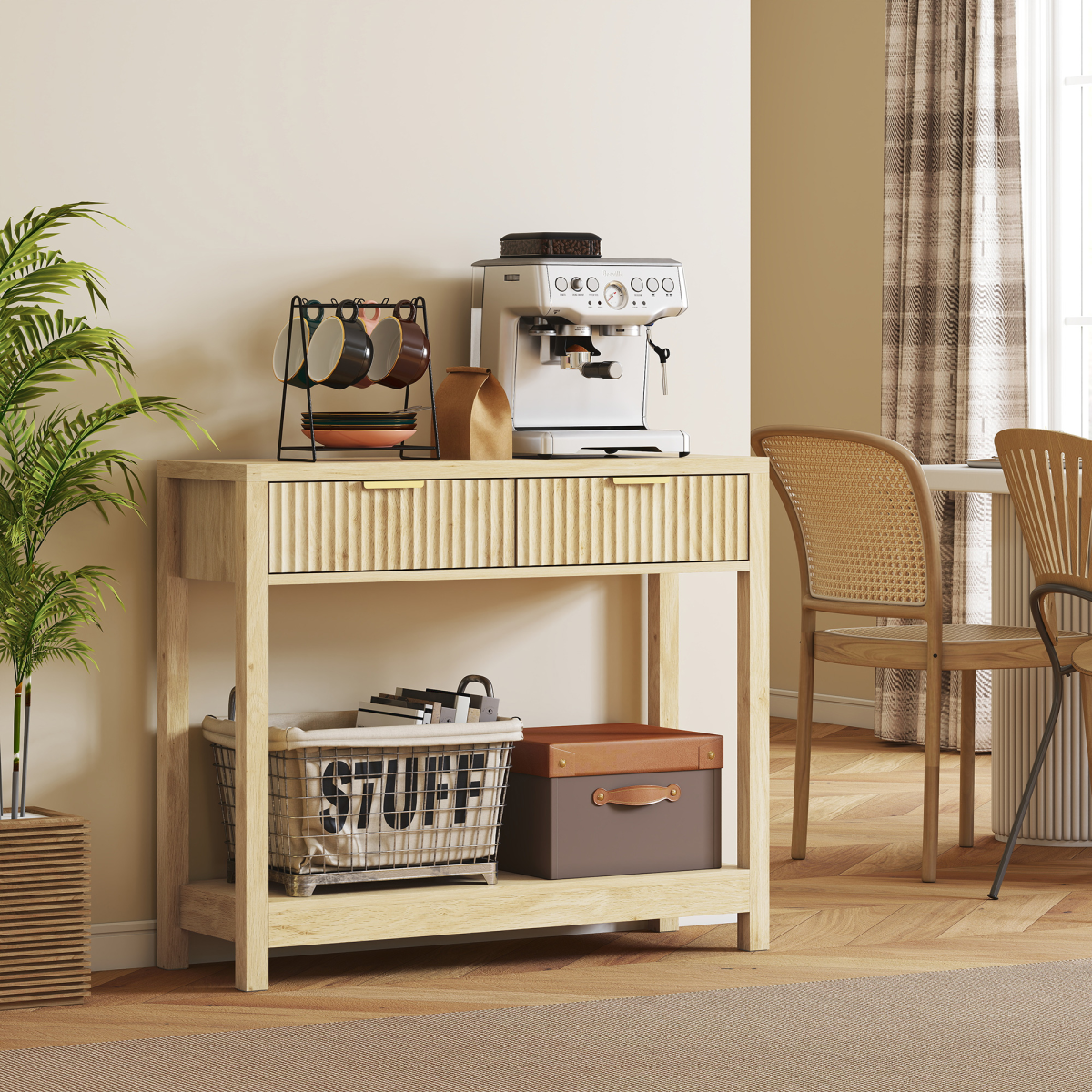 HOMCOM Modern Console Table with Fluted Drawers and Shelf