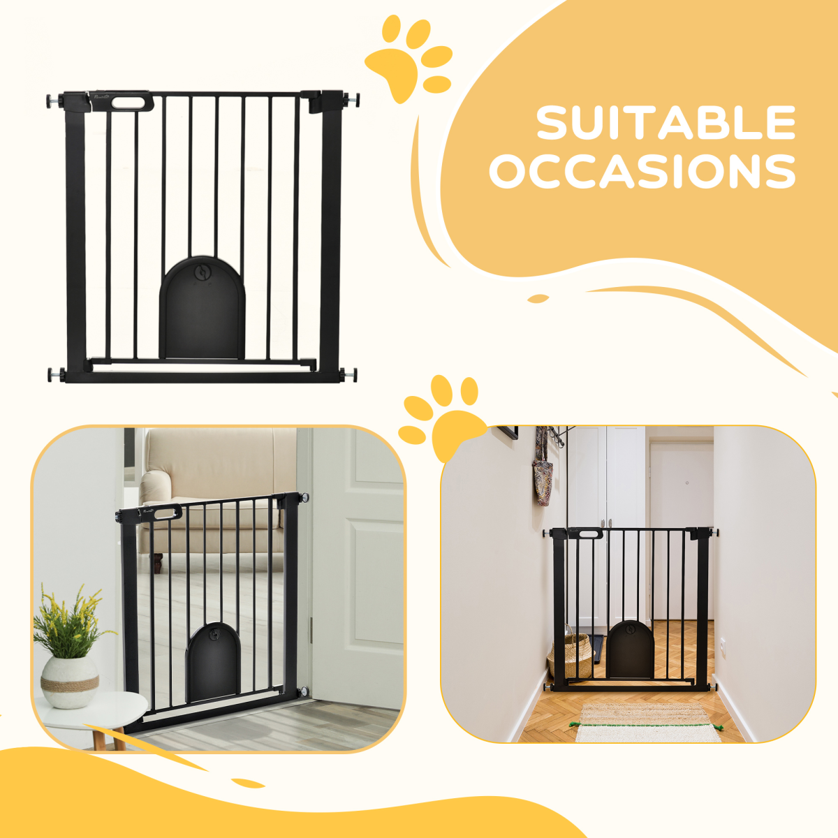 Black Pressure Fit Pet Safety Gate, Auto-Close, Double Lock, 75-82 cm