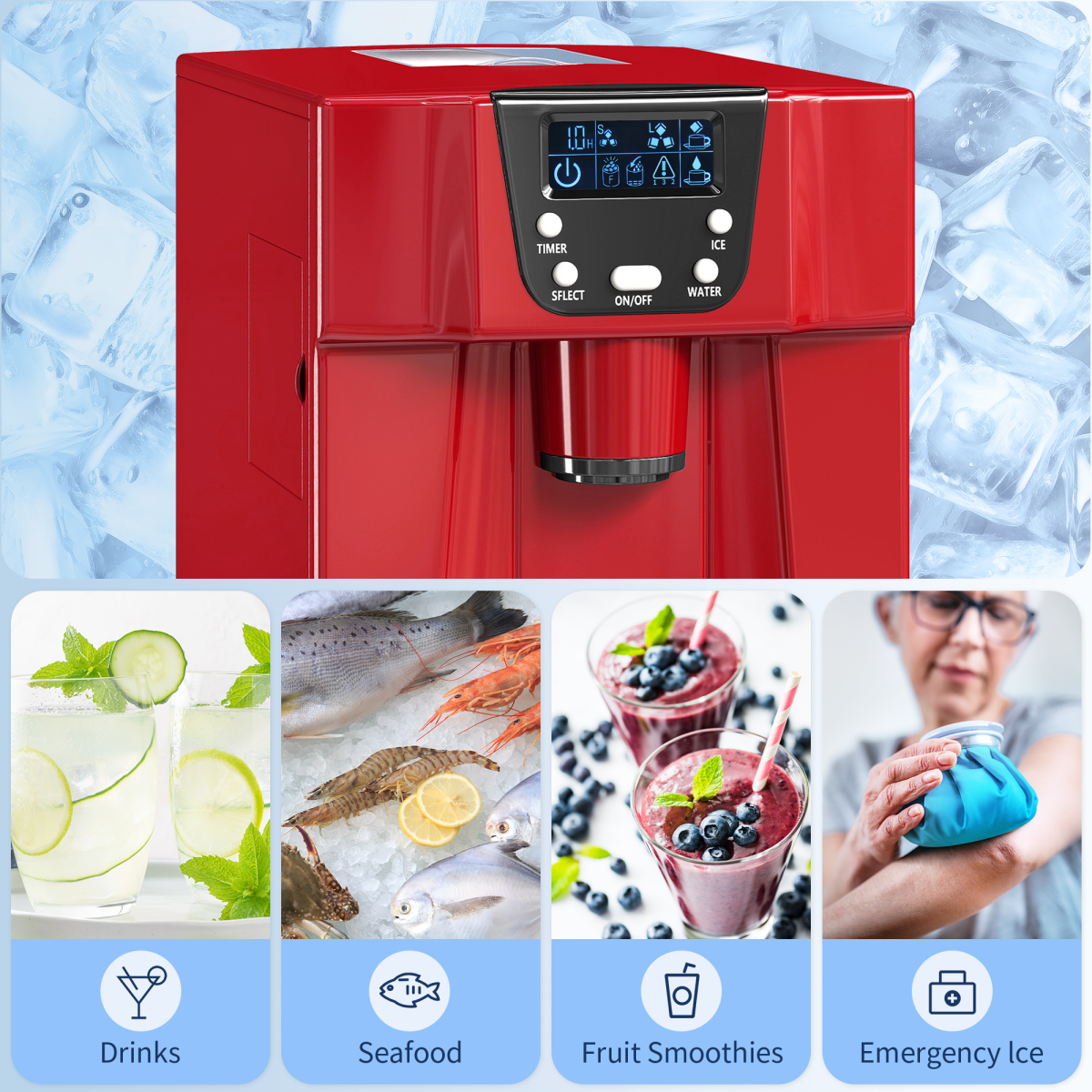 HOMCOM Ice Maker & Water Dispenser, 12kg/Day, 9 Cubes in 6-10 Mins