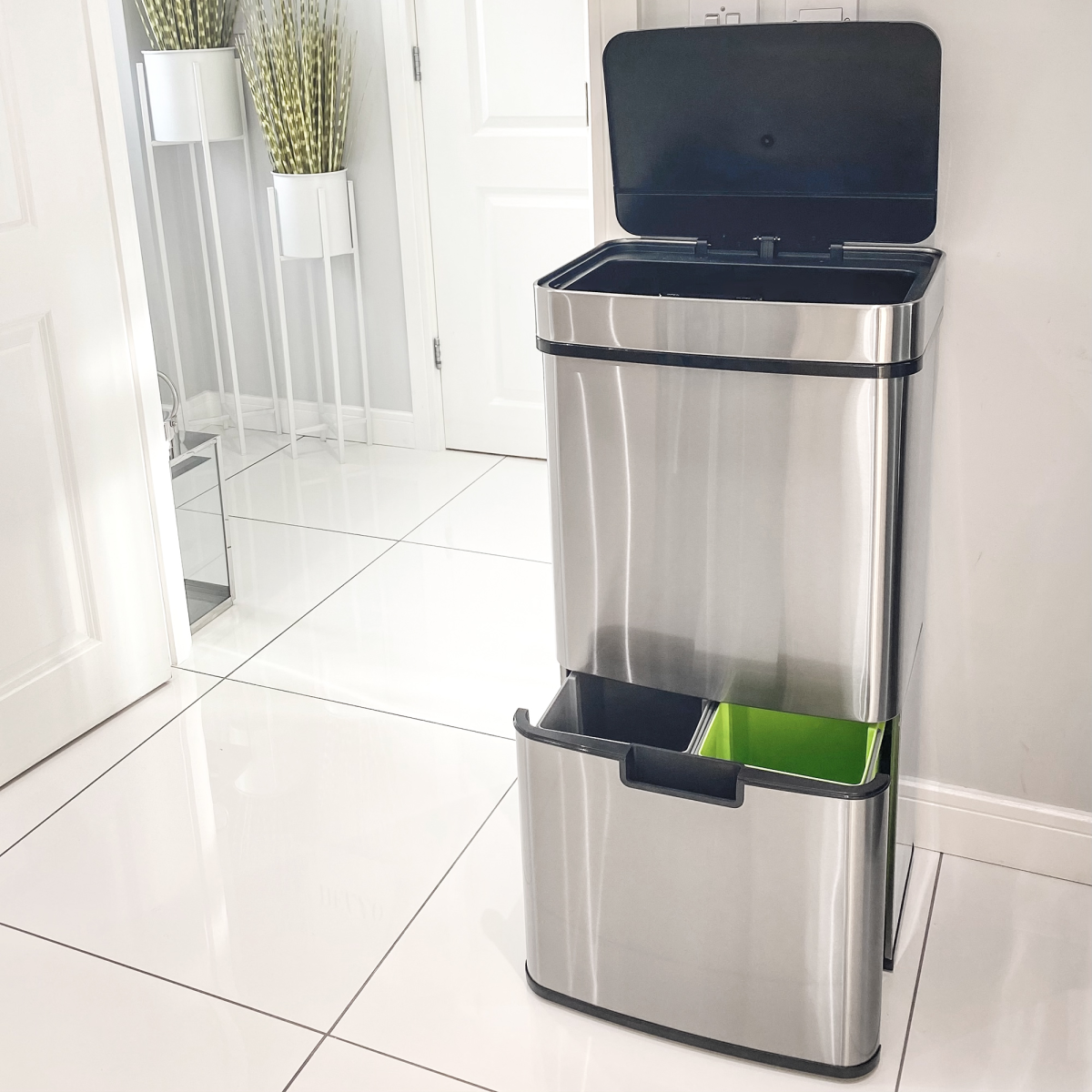 Motion Sensor Rubbish Bin 72L, 3 Compartments, Removable Lid, Stainless Steel Look Finish, HOMCOM