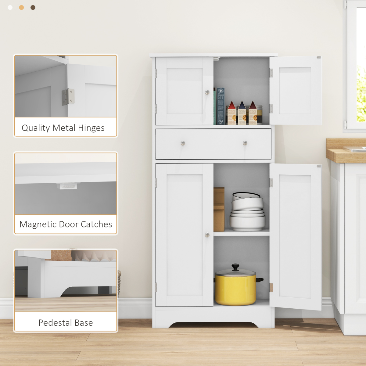 HOMCOM White Kitchen Storage Cabinet with Drawer & Adjustable Shelf
