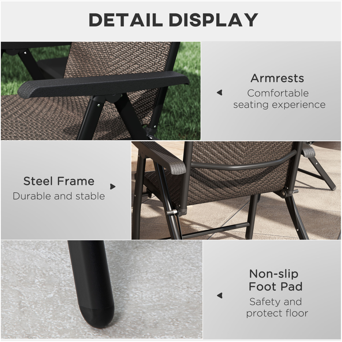 Outsunny Set of 4 Folding Outdoor Rattan Chairs, Adjustable Backrest