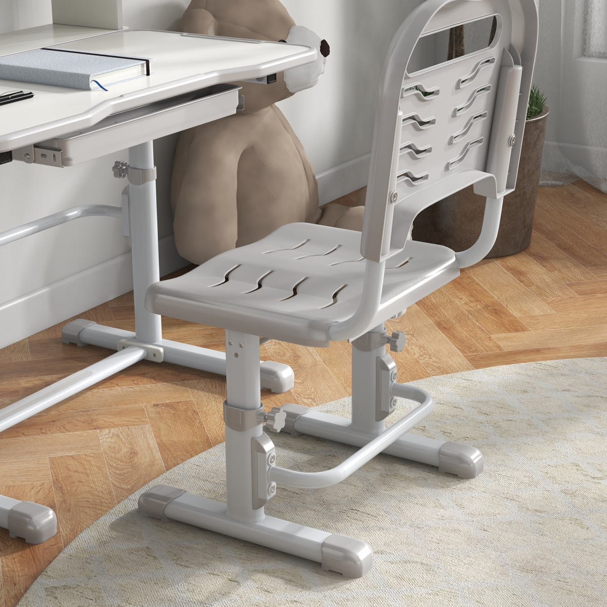 ZONEKIZ Adjustable Kids Desk and Chair Set with Drawer & Bookshelf, Grey