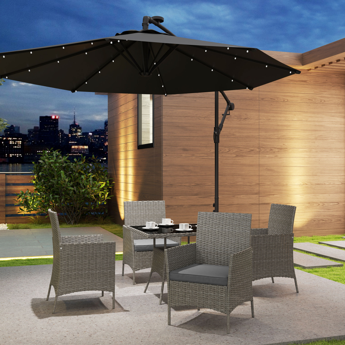 Outsunny 5-Piece Outdoor Rattan Dining Set for 4 with Cushions, Light Grey