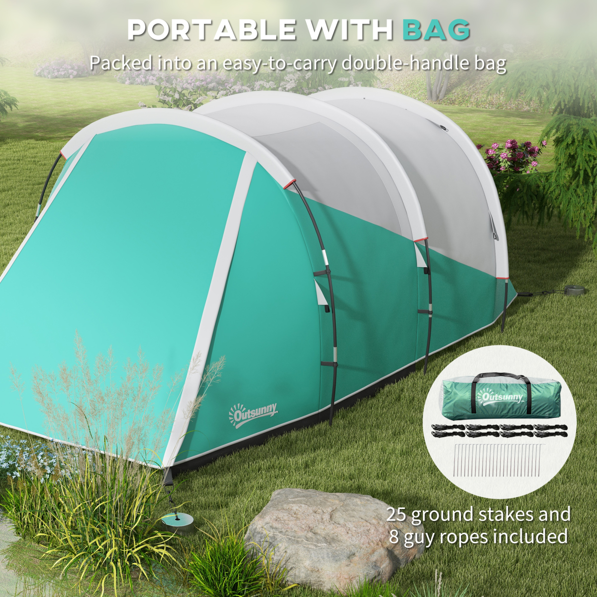 Outsunny 3000mm Waterproof 2-Room Camping Tent for 4-5 People, Green