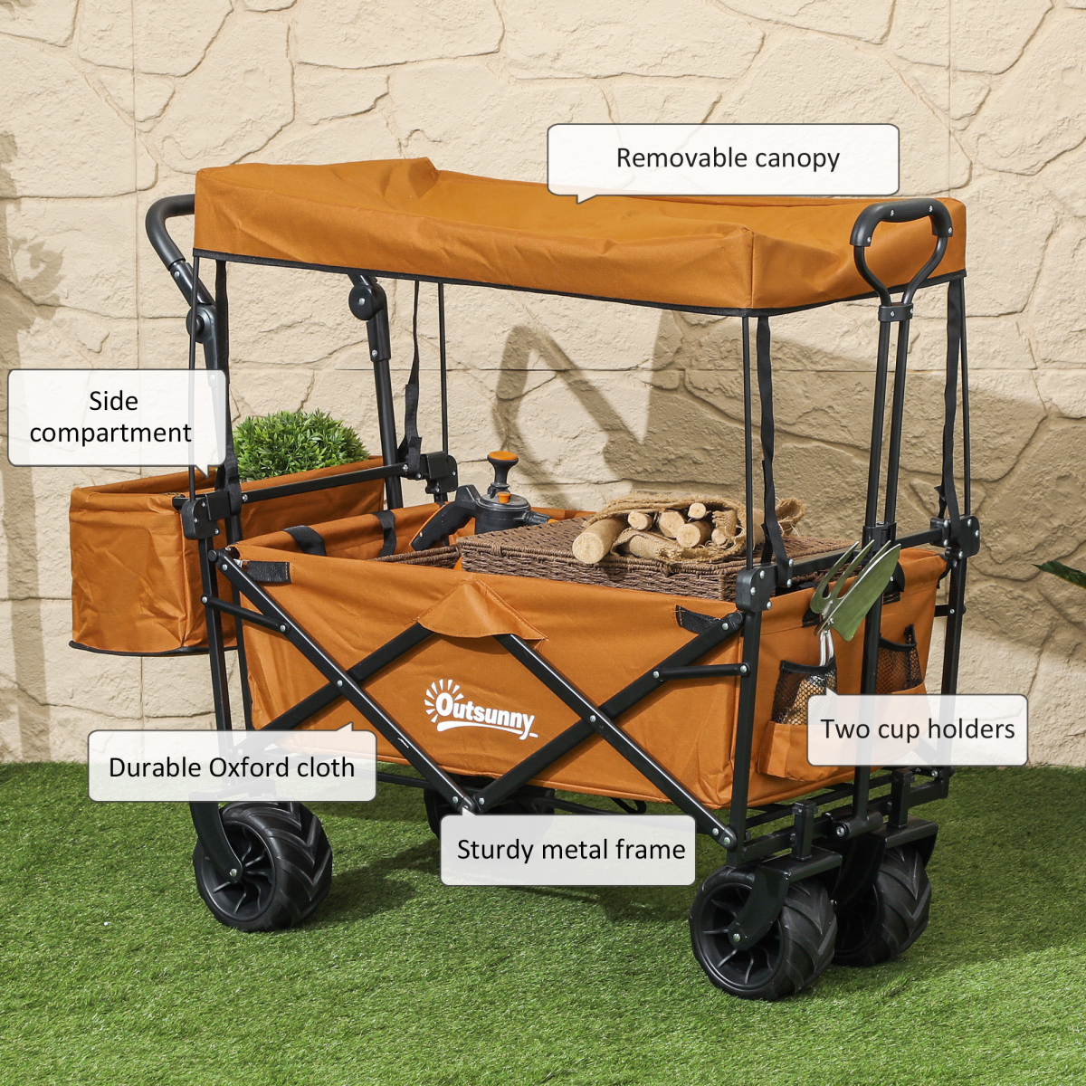 Outsunny Folding Utility Cart with Canopy, 68kg Capacity