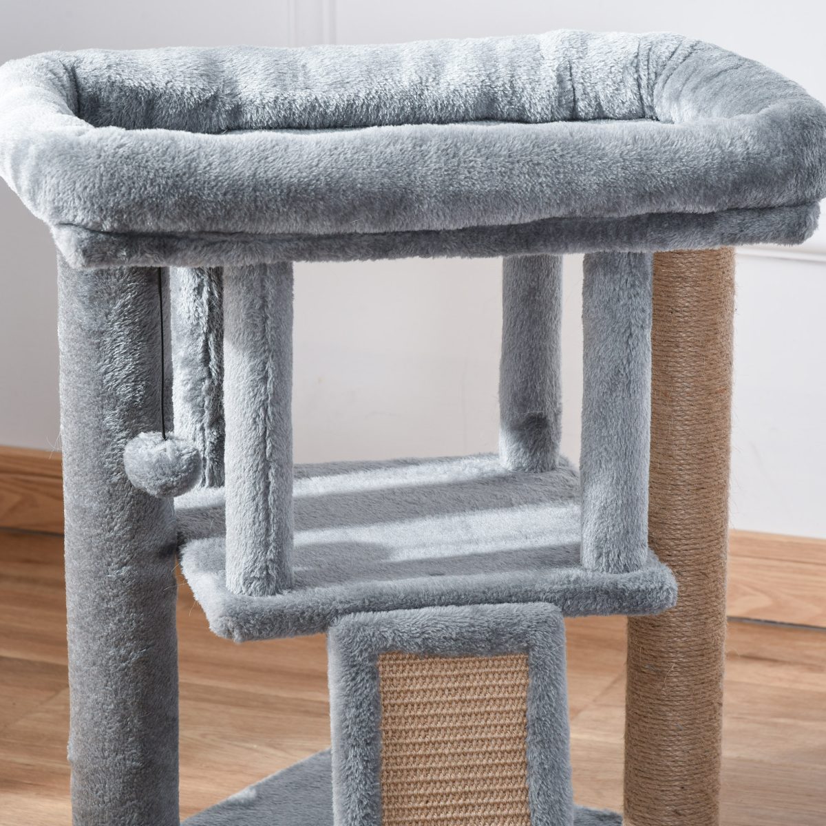 Grey Cat Tree Activity Centre with Scratching Pad, Toy Ball, Cat House and Top Perch