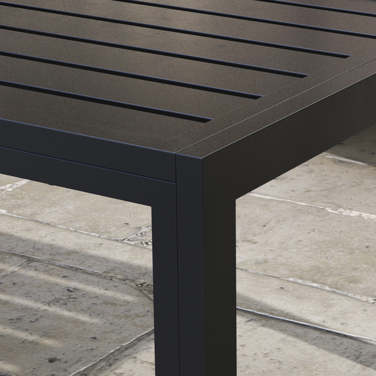 Outsunny Outdoor Side Table with Galvanised Steel Frame and Slatted Top, Black