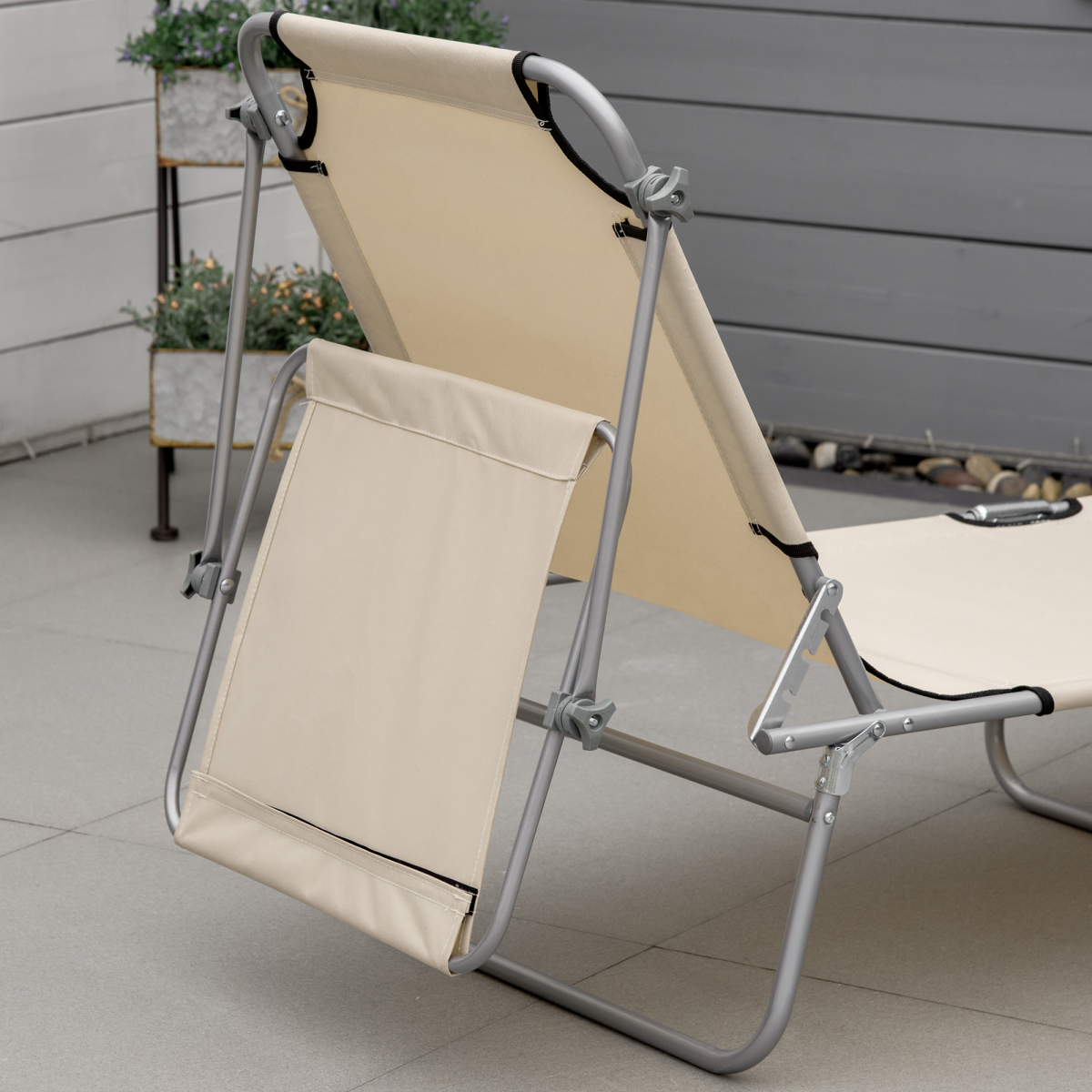 Outsunny Folding Sun Lounger Chair with Adjustable Canopy, Beige