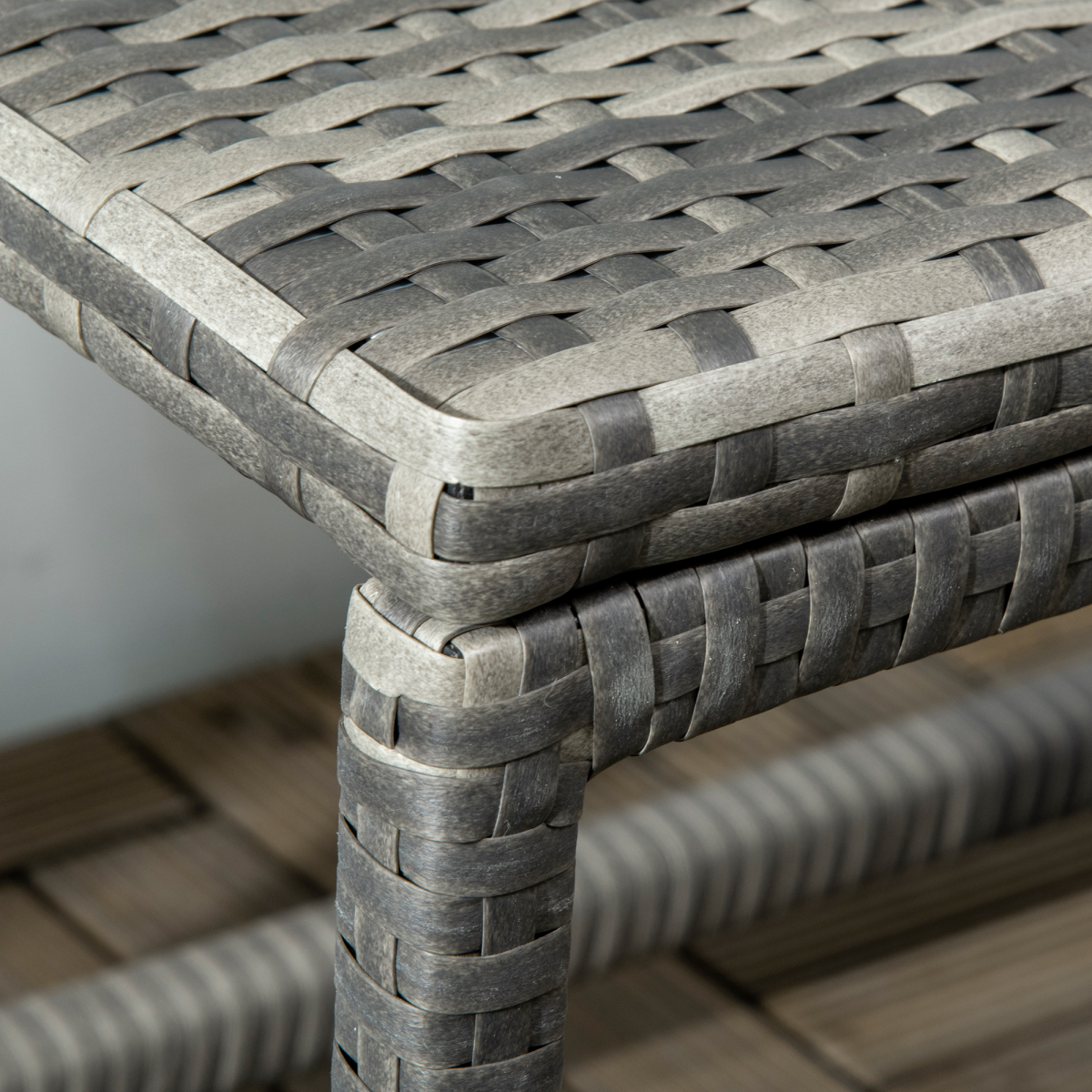 Outsunny Grey Outdoor Rattan Side Table with Steel Frame