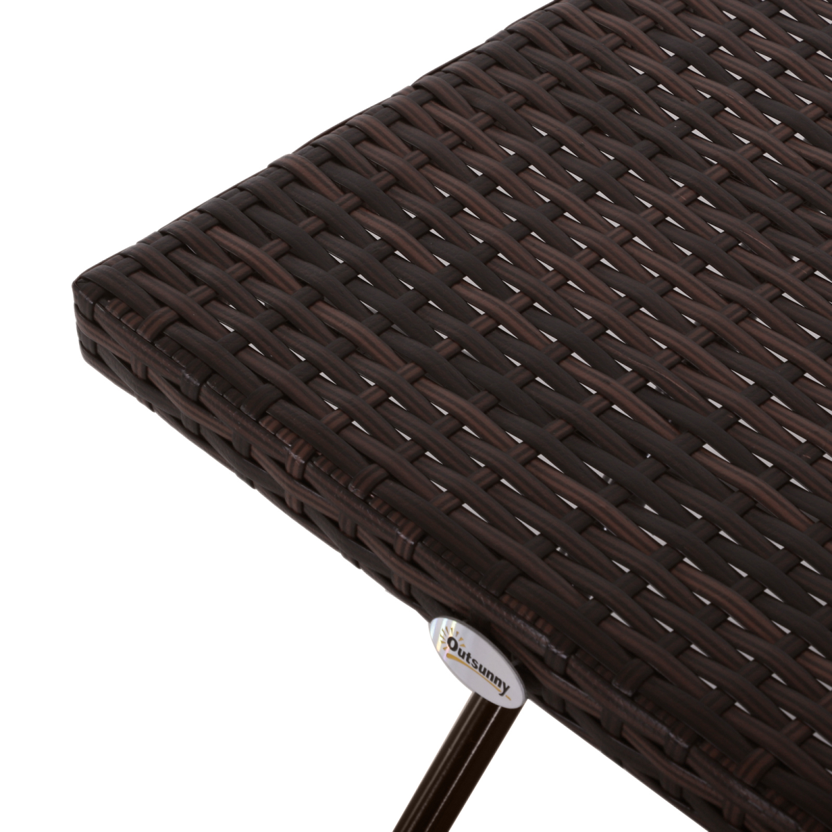 Outsunny Folding Square PE Rattan Coffee Table, Steel Frame, Outdoor Bistro Balcony Garden, Brown