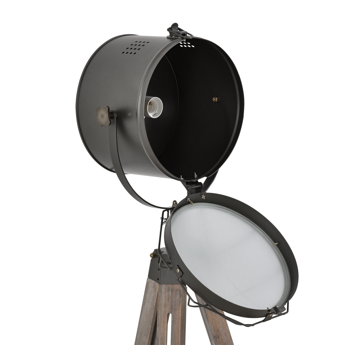HOMCOM Pine Wood Tripod Spotlight Floor Lamp, Height Adjustable, Brown/Black