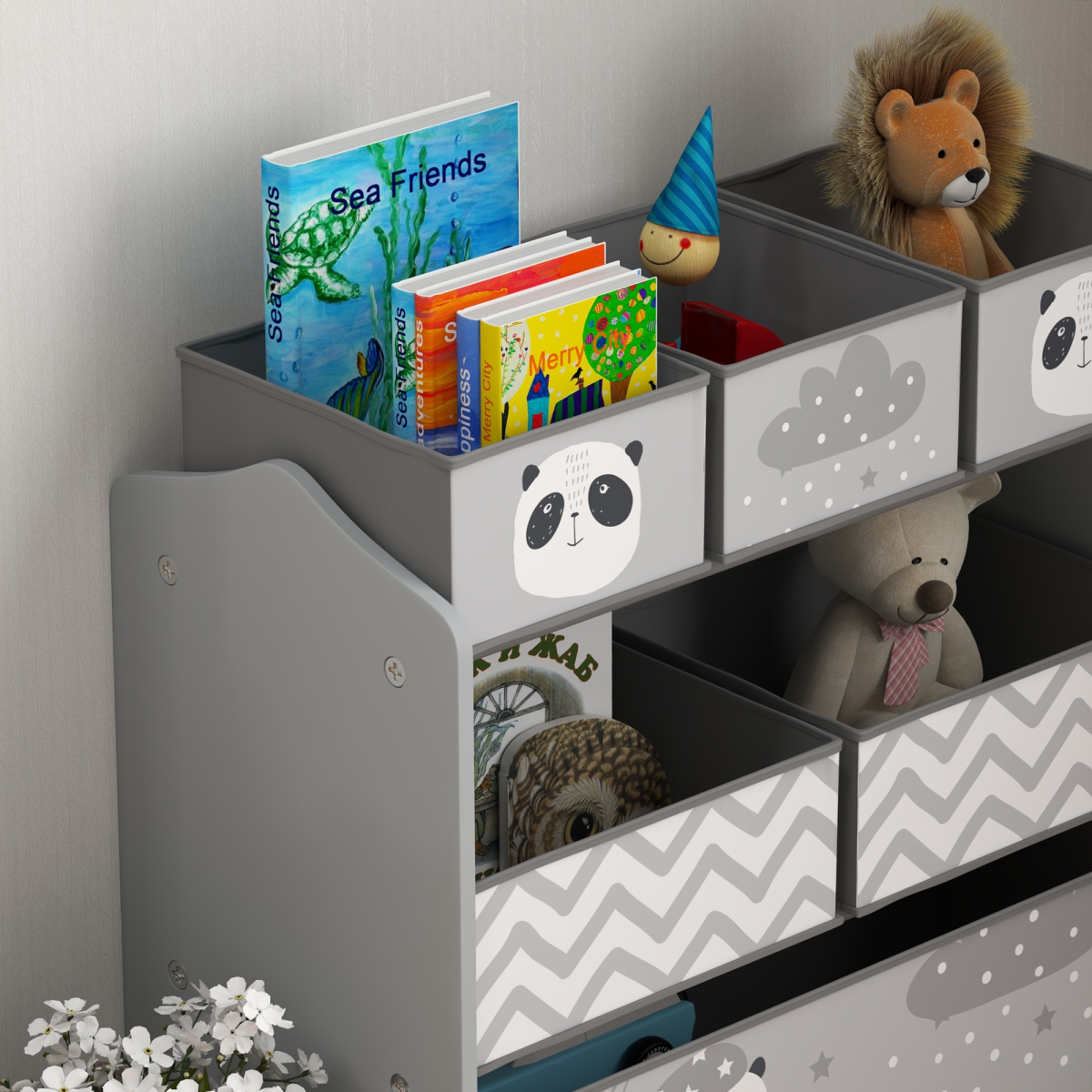 ZONEKIZ Kids Storage Unit with 6 Boxes, Grey Toy Organiser