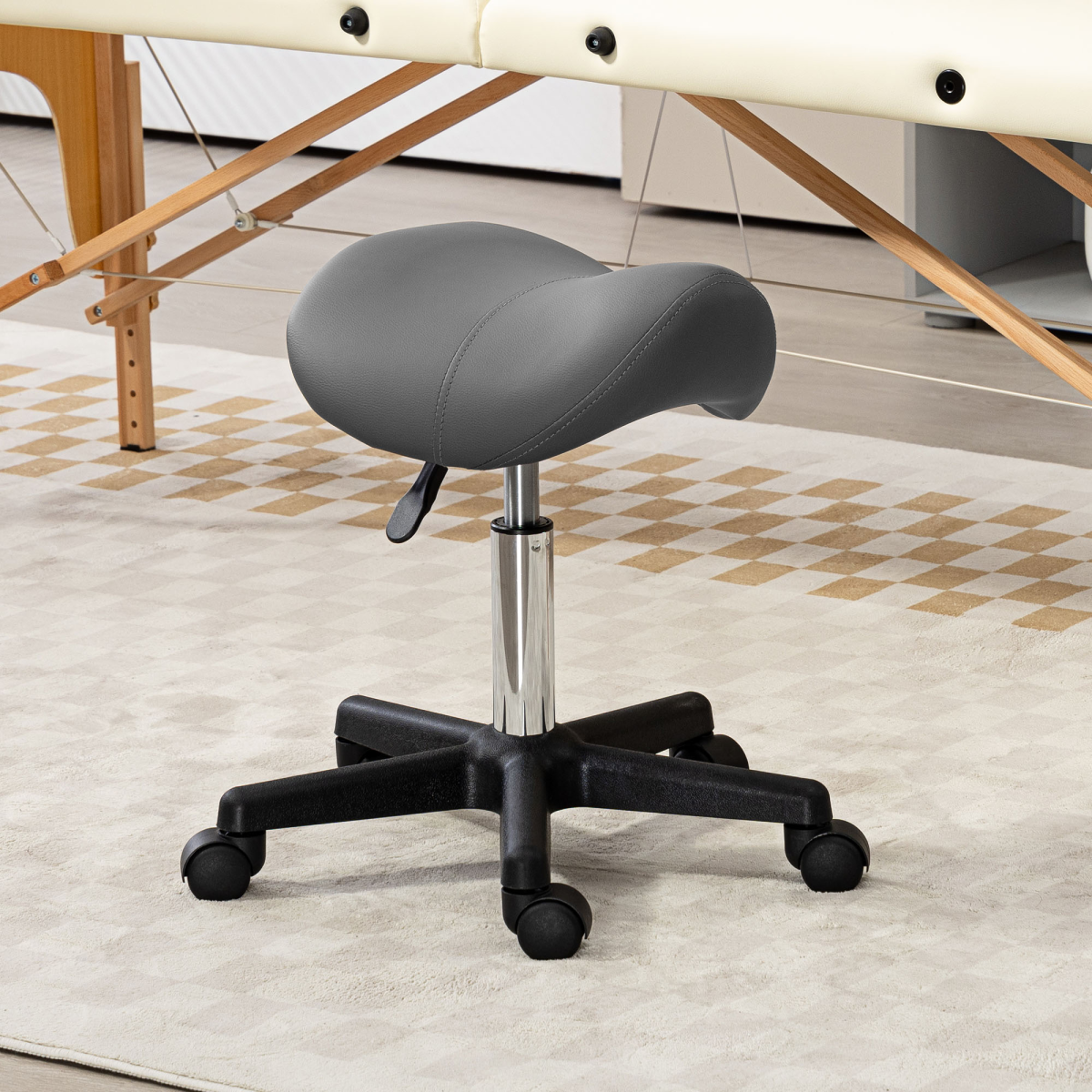HOMCOM Adjustable Rolling Saddle Stool for Salon, Spa, Grey