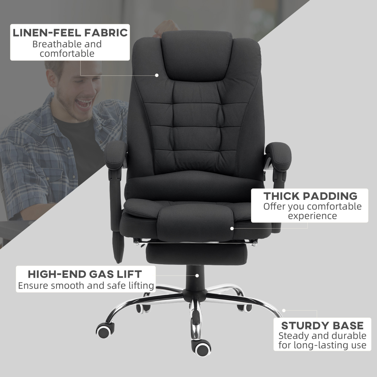 Vinsetto 6-Point Heated Massage Ergonomic Office Chair, Black