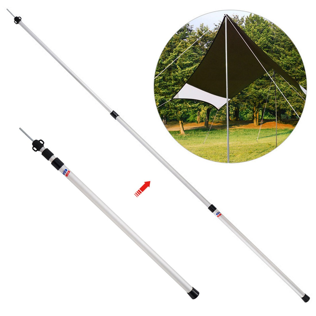 2x 230cm Tent Poles Telescopic Adjustable Awning Canopy Tarp Pole Support Rod UK