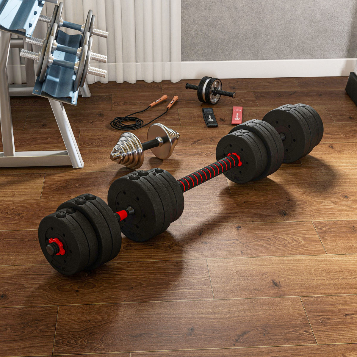 HOMCOM 30kg Adjustable 2-in-1 Barbell Dumbbell Weight Set