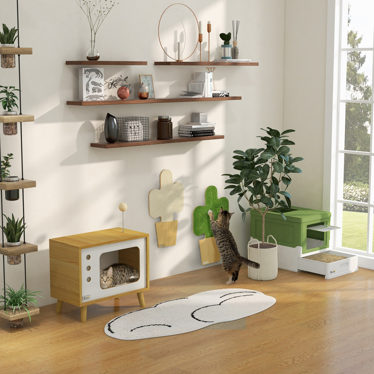 PawHut Enclosed Top-Entry Cat Litter Box with Scoop, Lime Green