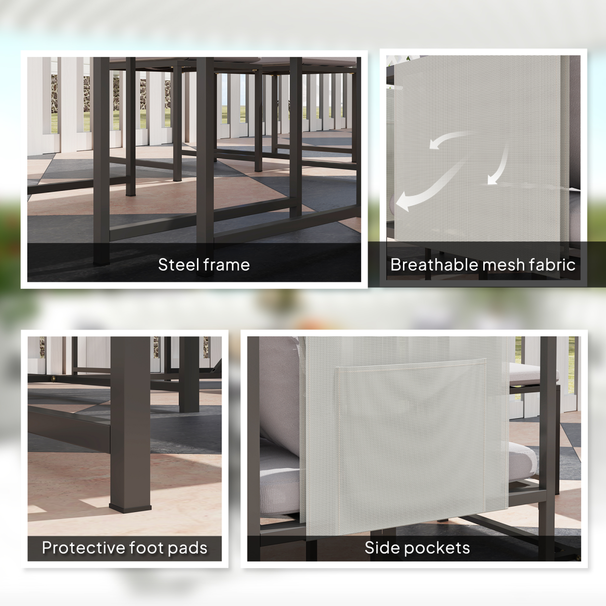 Outsunny 8 Seater Cube Garden Dining Set, 9 Piece with Square Table, 4 Armchairs, 4 Footstools and Cushions