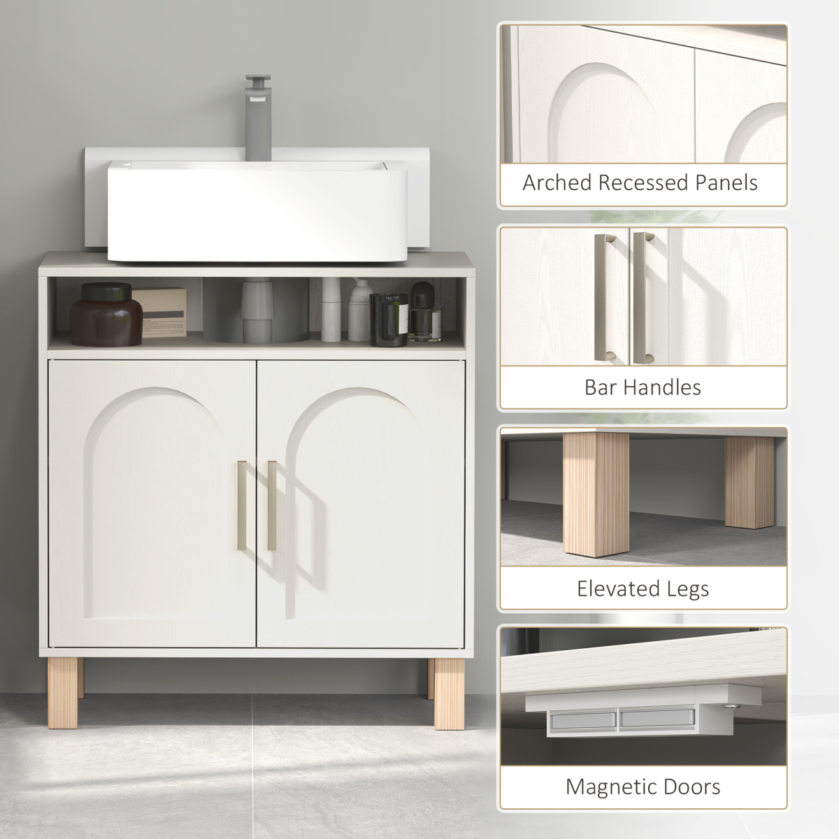 HOMCOM Under Sink Bathroom Cabinet, Cream White, for Wall-Mounted Basin