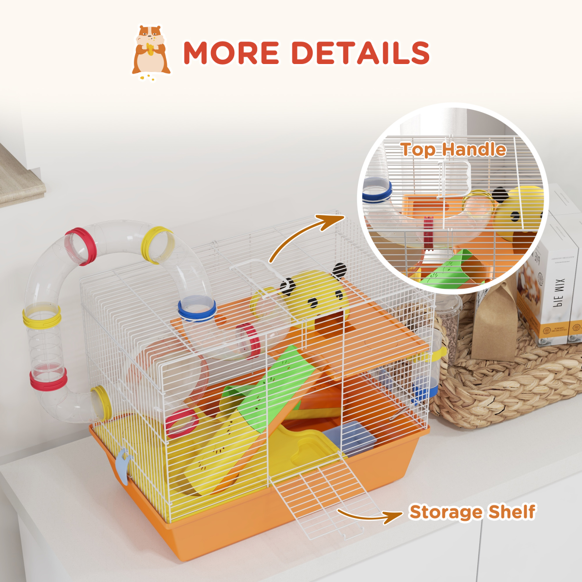 PawHut 3-Tier Hamster & Gerbil Cage with Wheel, Ramp, Dish & Bottle