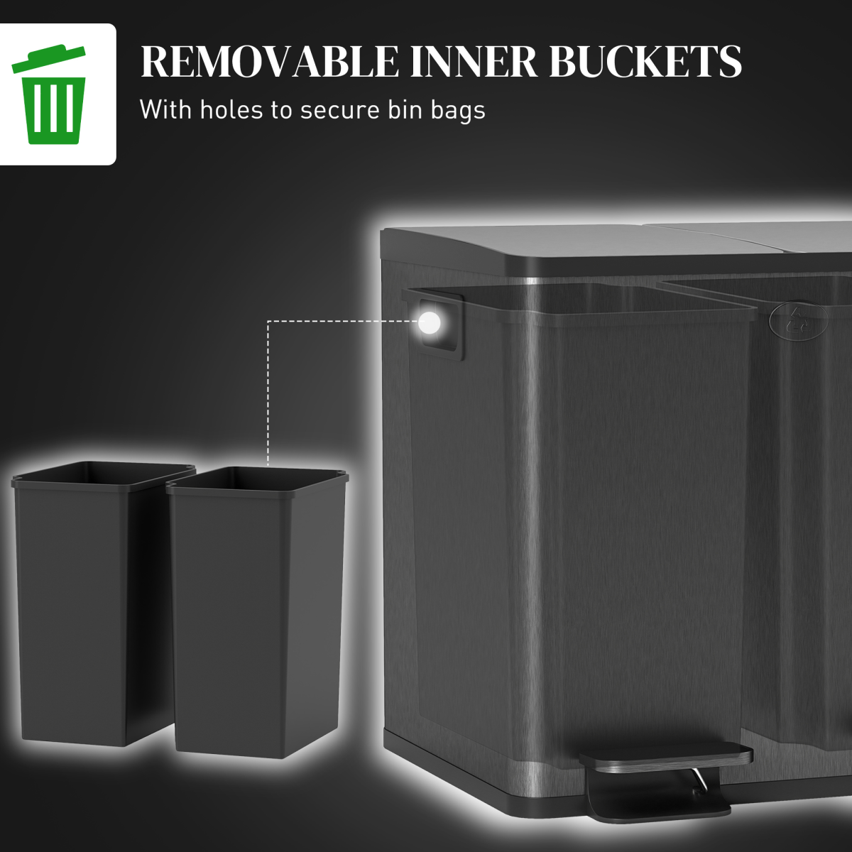 HOMCOM 2 x 15L Dual Kitchen Recycling Pedal Bin, Black