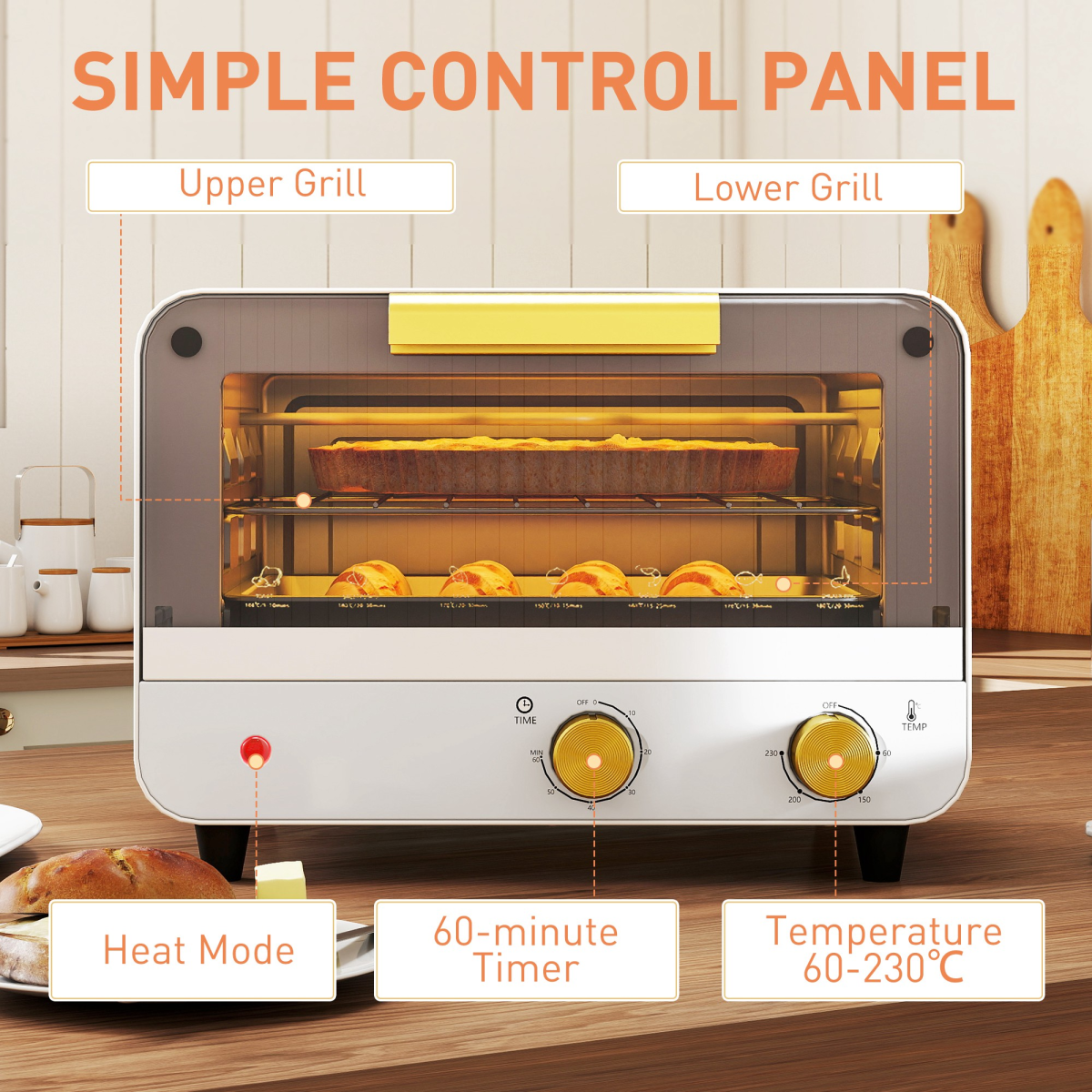 HOMCOM 12L Mini Countertop Toaster Oven, 750W, Glass Door, White