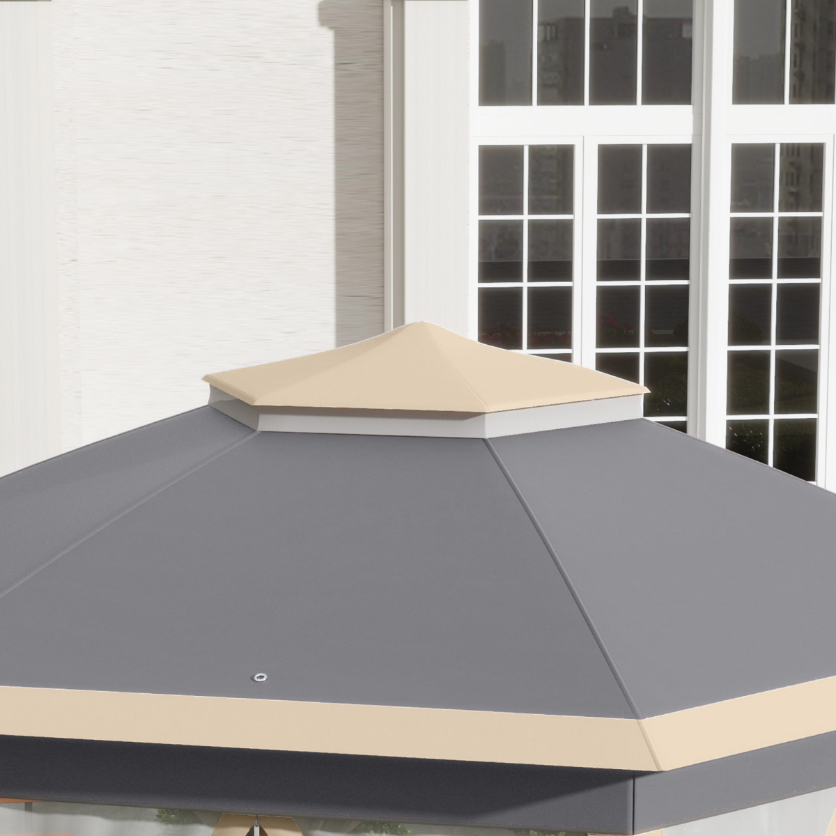 Outsunny 3x4m Hexagon Pop Up Gazebo with Metal Frame and Mesh Curtains, Khaki