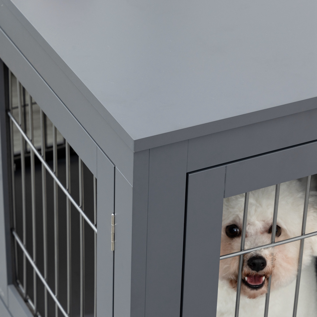 Furniture-Style Dog Crate Side Table with Two Lockable Doors for Small and Medium Dogs Pawhut