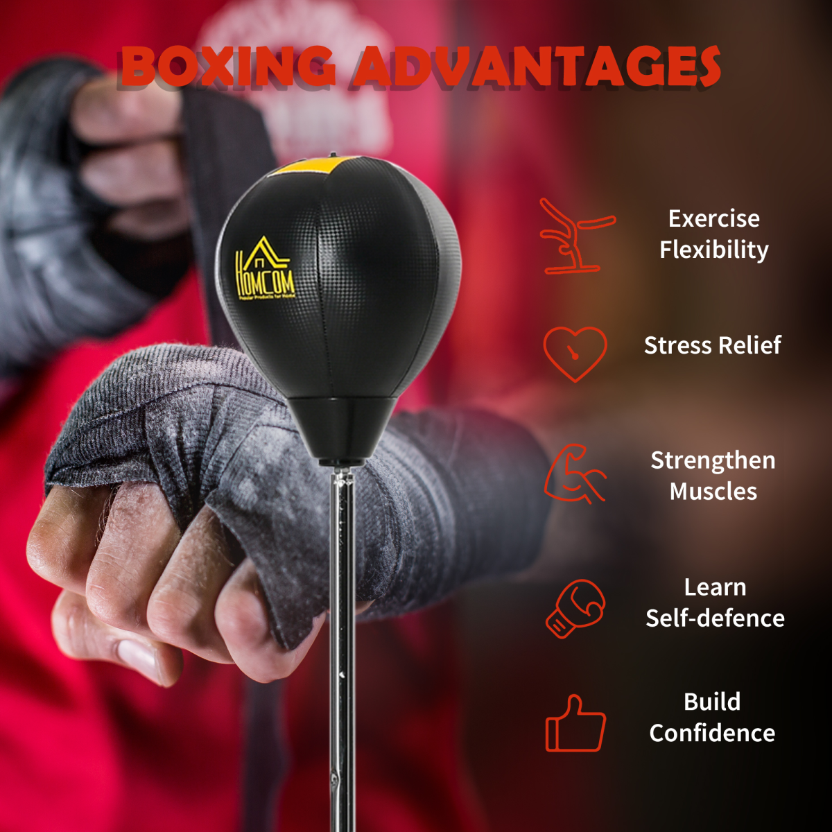 HOMCOM Adjustable Boxing Bag Stand Set with Gloves and Pump Black Gold