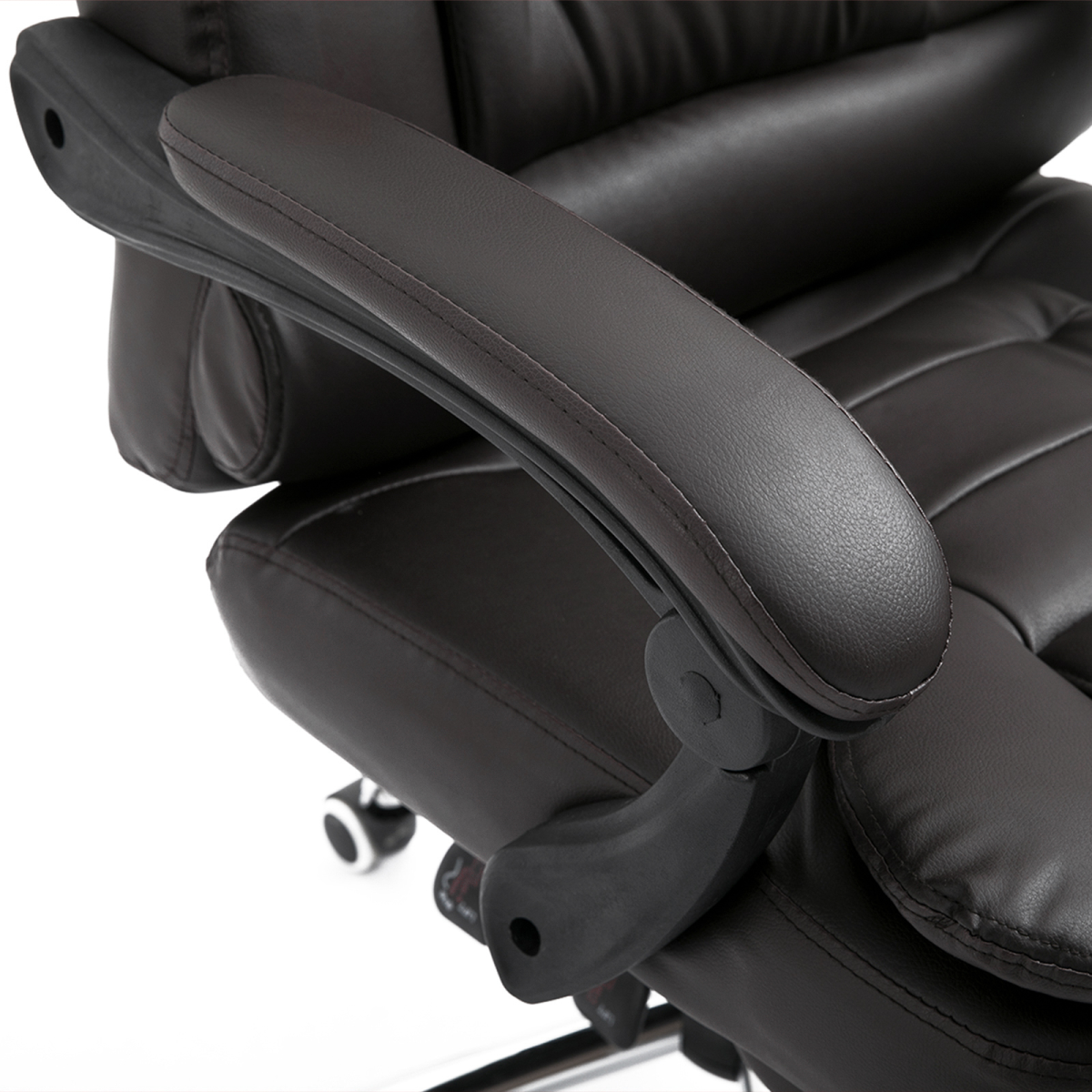 High Back Executive Office Chair with Reclining Backrest, Retractable Footrest, Swivel Wheels, Brown