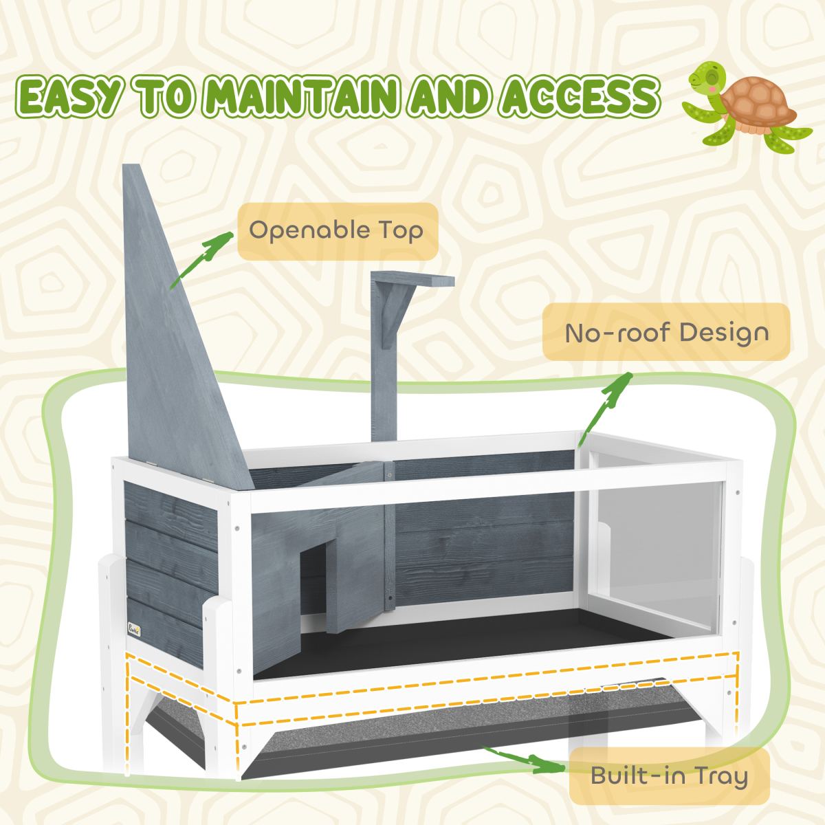 PawHut Wooden Two-Room Tortoise House with Storage Shelf and Windows